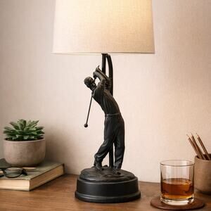 Vintage Golfer Table Lamp Black Metal Golf Statue 24” Tall